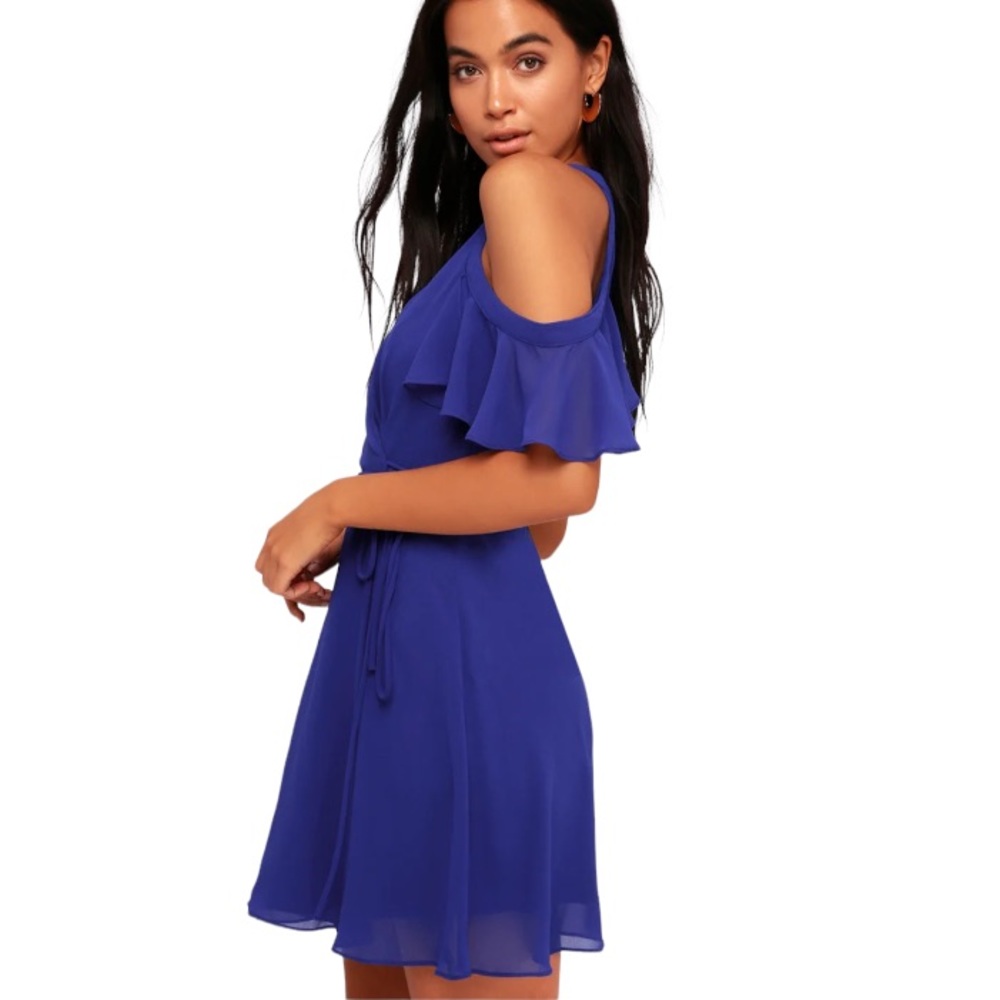 Lulus Bombshell Royal Blue Off-The-Shoulder Wrap Dress Size XL - Picture 4 of 13